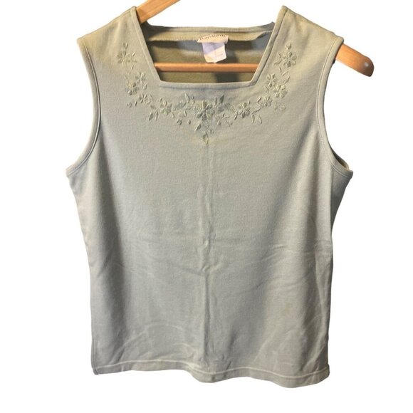 Bon Worth Green Embroidered Square Neck Sleeveless Tank Top Sz S - Picture 1 of 8